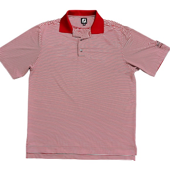 FootJoy Golf Polo Shirt Mens Striped Short Sleeve Performance Casual Red - Picture 1 of 9